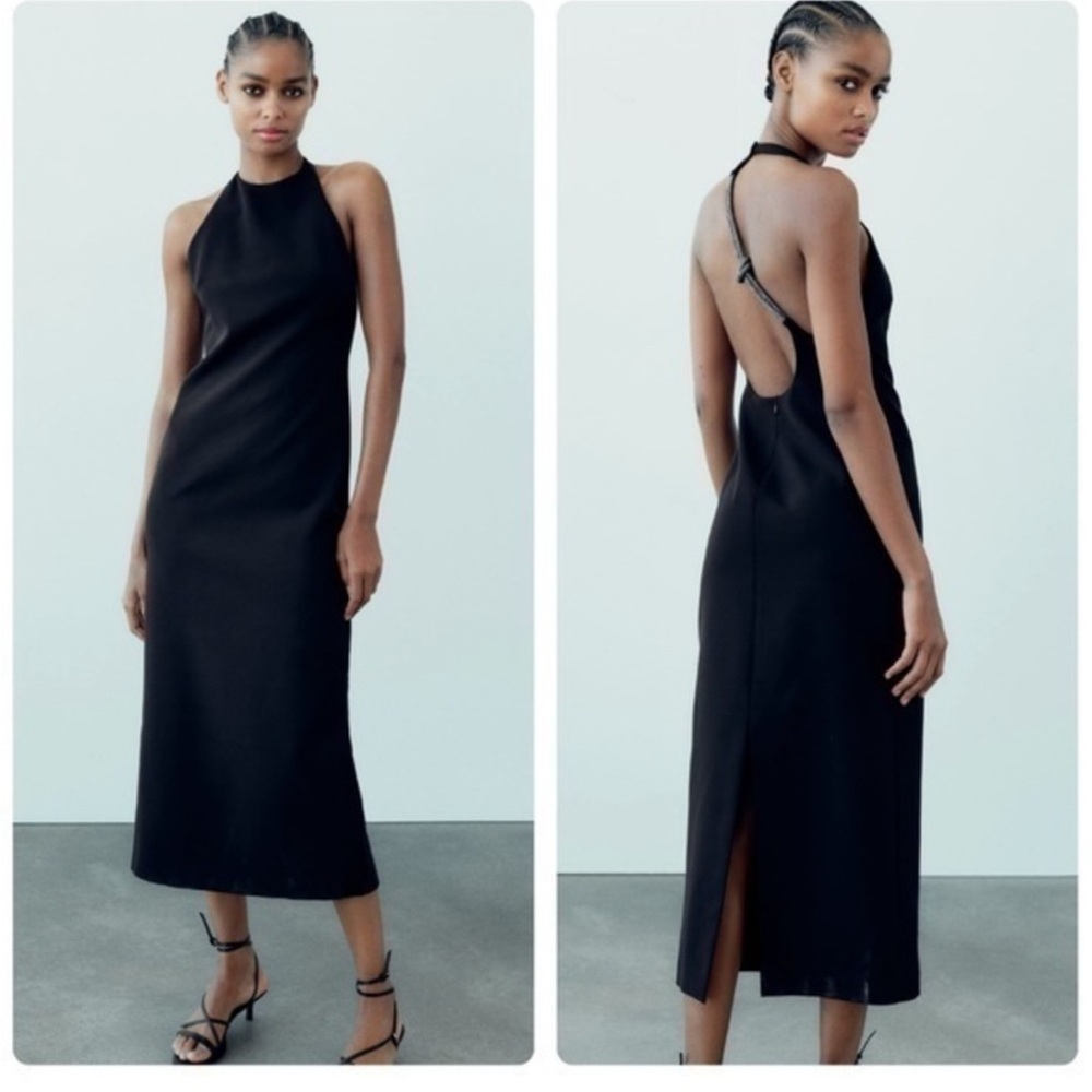 Zara Black Asymmetrical Halter Dress